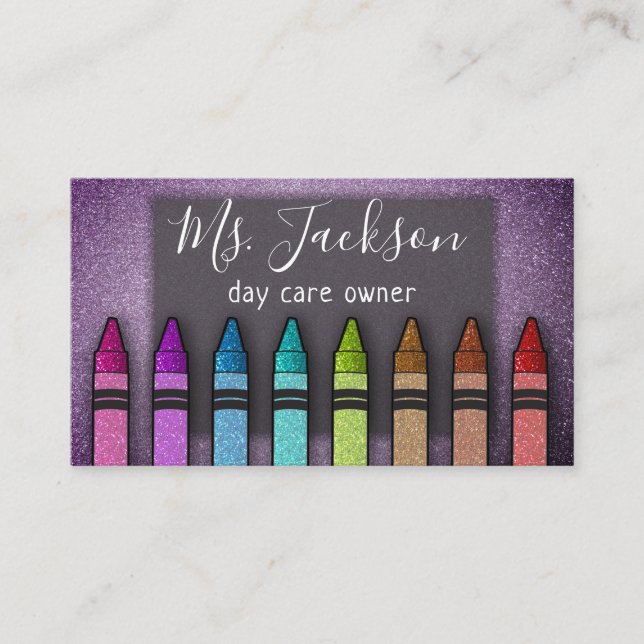 Professor Preschool Teacher Glitter Rainbow Crayon Visitkort (Framsida)