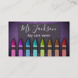Professor Preschool Teacher Glitter Rainbow Crayon Visitkort