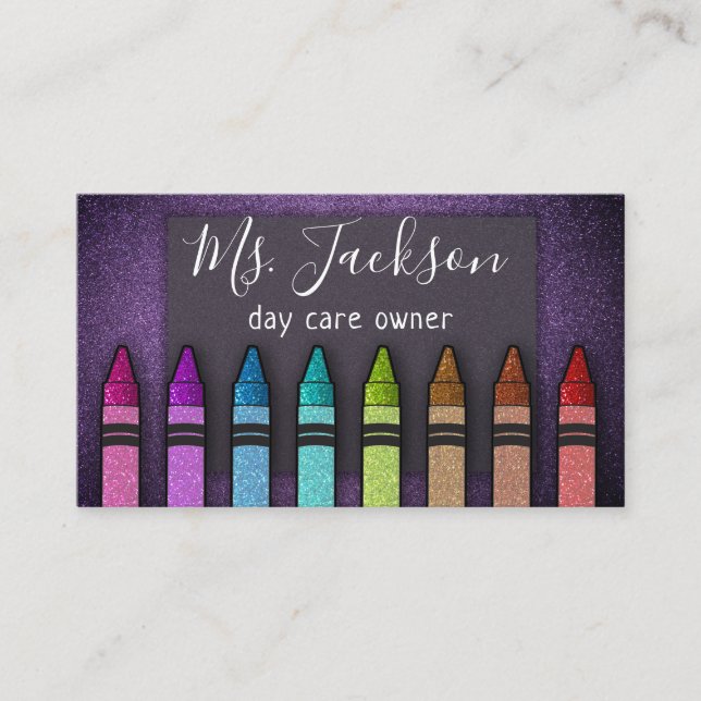 Professor Preschool Teacher Glitter Rainbow Crayon Visitkort (Framsida)