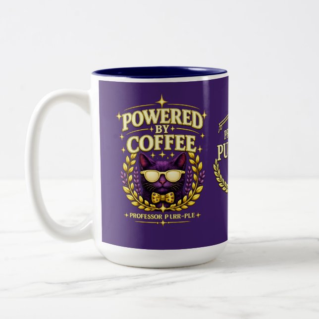 Professor Purr-Ple™ – Drivs av Kaffe Två-Tonad Mugg (Vänster)