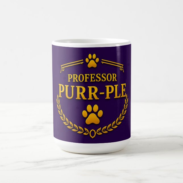 Professor Purr-ple™ Lila & Guld Katt Kaffe Mugg (Center)