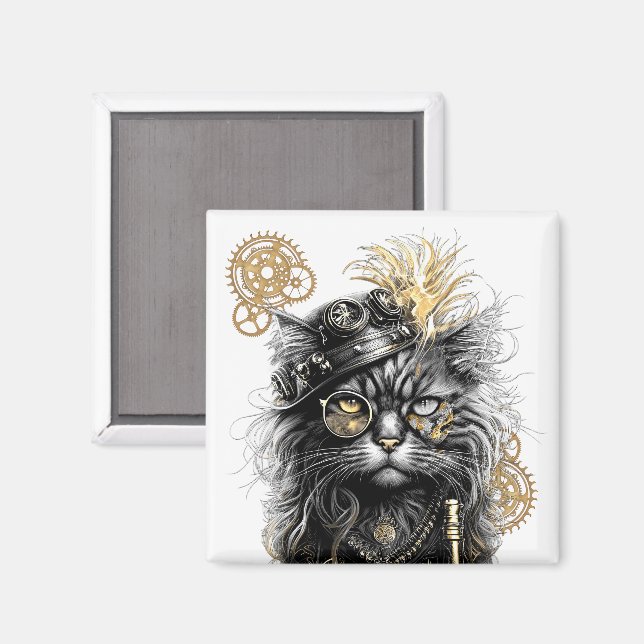Professor Sprocket-Paws Den Funky Steampunkkatten  Magnet (Front/Back)