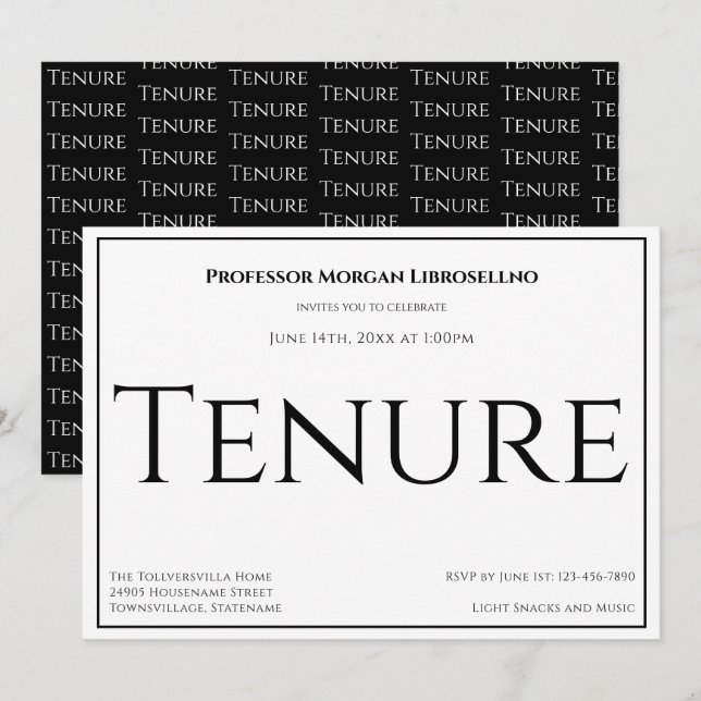 Professor White Black Academic Tenure Party Inbjudningar (Fram/baksida)