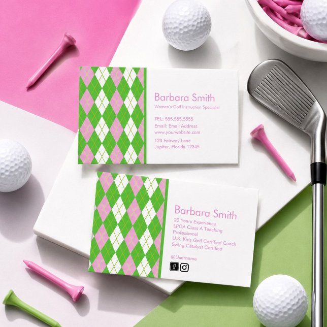 Proffsig golfinstruktör med preppy argyle-stil visitkort (Skapare uppladdad)