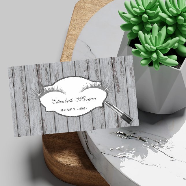 Proffsionell Modern,Lash,Lipstick, Wood Struktur Visitkort (Skapare uppladdad)