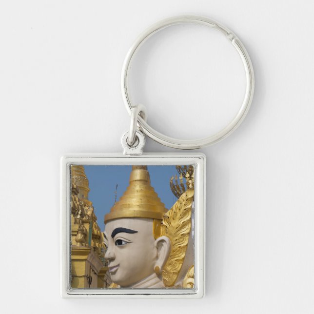 Profil av Buddhas staty Fyrkantig Silverfärgad Nyckelring (Framsidan)