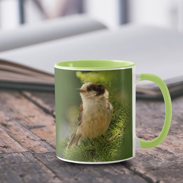 Profil av en söt lavskrika / Gråskrika Mugg (Portrait of a Grey Jay Whiskeyjack in the Tree 11 oz Coffee Mug Cover Photo.)