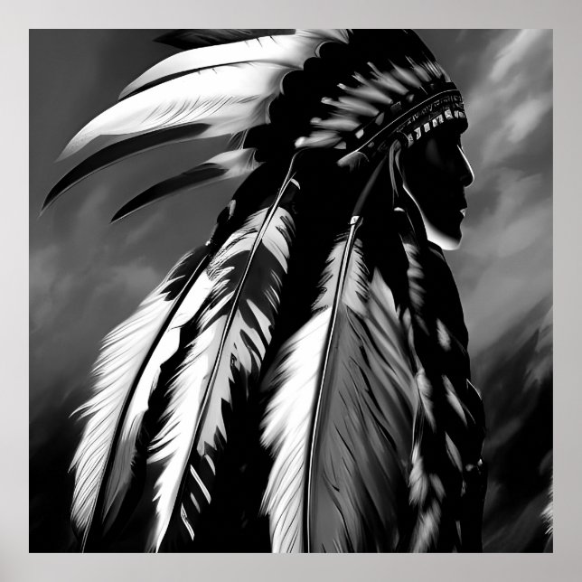 Profil för Black White Native Indian Man Man Poster (Framsidan)