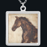 Profil för Brown Vild Horse Silverpläterat Halsband<br><div class="desc">Mörkens skönhet fångas perfekt av två enkla färg: brun och beige,  och skärpan hos bläck som används i denna målning gör den ännu mer realistisk. Den här bran av contemporary som representerar en profil av en brun hingst kommer att lägga till tecken i alla vardagsrum,  matrum eller sovrum.</div>