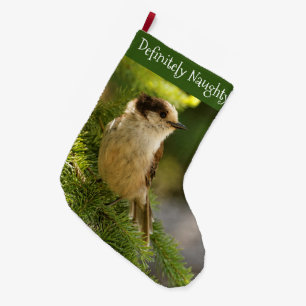 Profil över Cute Grått Jay / Whiskeyjack Songbird Stor Julstrumpa