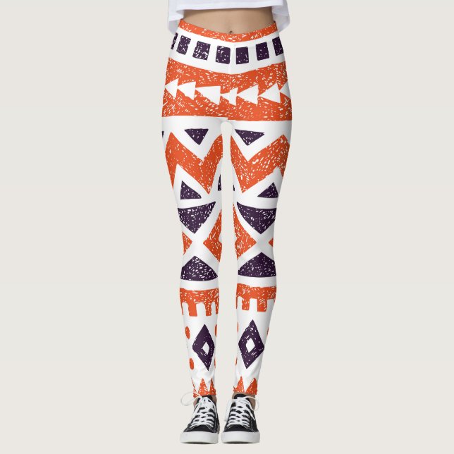 Profiler från aztec-stammen, strimlade utskrifter leggings (Framsida)