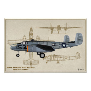 Profilera Airmen för konst B-25 Mitchell Tuskegee Fototryck