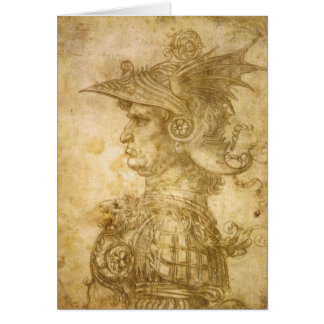 Profilera av en krigare i hjälm hälsningskort