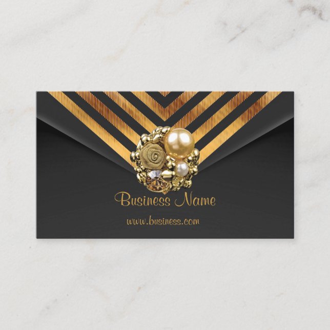 Profilkort Business Gold Jewel Svart Velvet Rand Visitkort (Framsida)