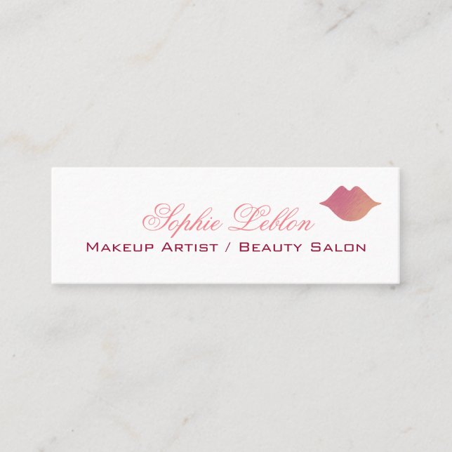 Profilkort för elegant rosa läppar för makeup-arti mini visitkort (Framsida)