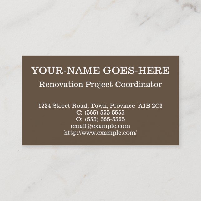 Profilkort för grundläggande renoveringsprojektsam visitkort (Framsida)
