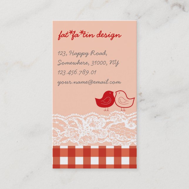 Profilkort för Red & Rosa Birds Scrapbook Snöre Visitkort (Framsida)