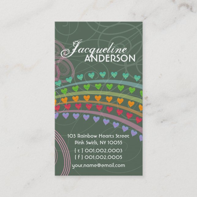 Profilkort för Whimsiic Rainbow Hearts Rosa Swirls Visitkort (Framsida)