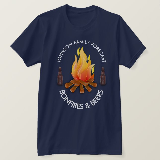 "Prognos för Namn i familjen: Bonfire and Öl" T Shirt (Design framsida)