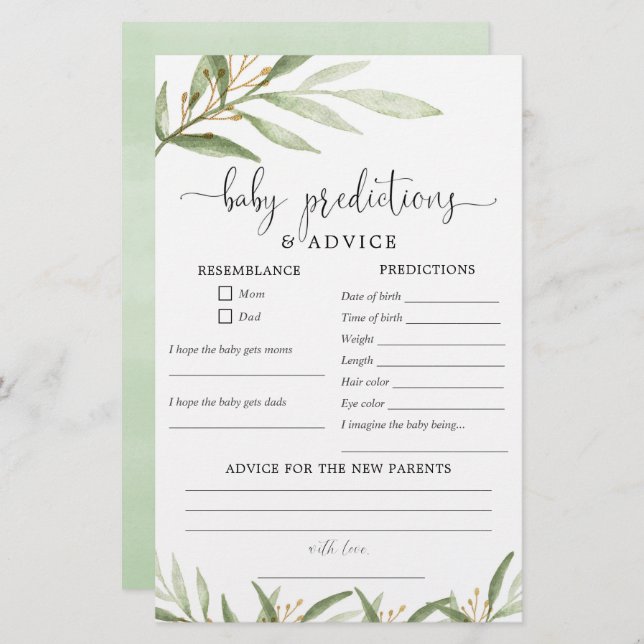 Prognoskort från baby, Grey guld (Fram/baksida)