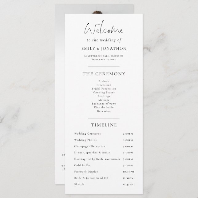 Program and Menu combined with photo Wedding (Fram/baksida)