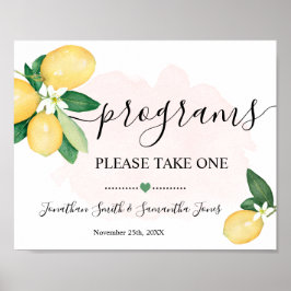 Program Bröllop Ceremony Lemons Rosa Sign Poster