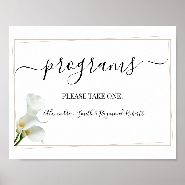 Program Bröllopsceremoni Grönska Calla Lily Sjung Poster (Framsidan)