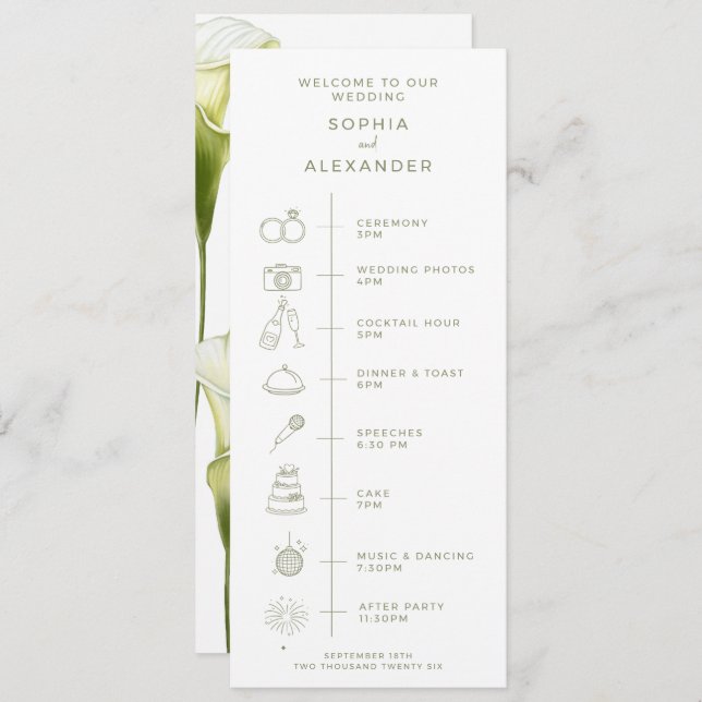 Program for a modern wedding. (Fram/baksida)