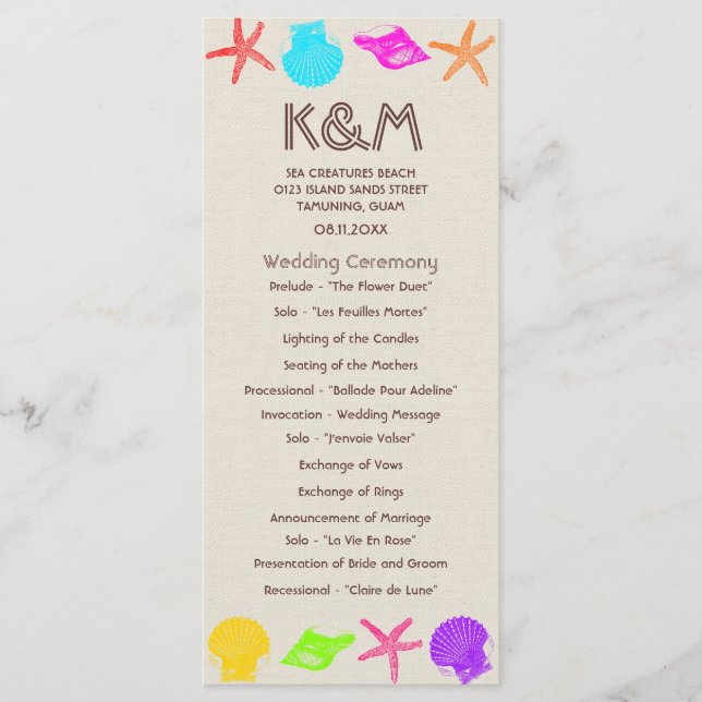 Program för bröllop i Seashore Beach (Framsida)