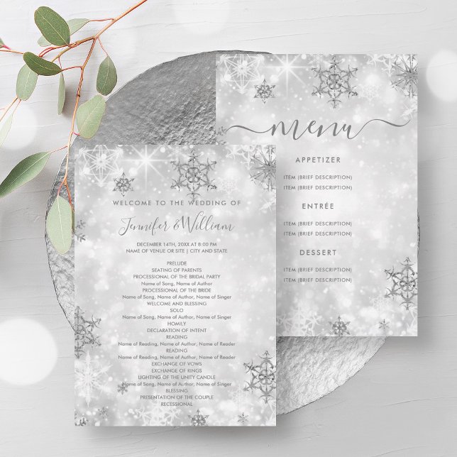 Program för kommande Silver Winter Wedding Menu (Festive Silver Winter Wedding Menu Program)