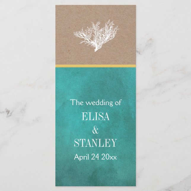 Program för pappra ströksbröllop med korallrev tea (Framsida)