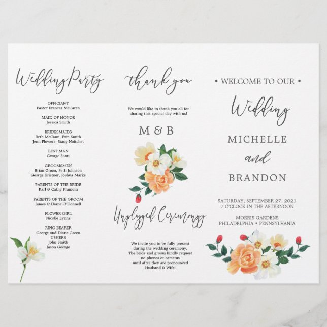 Program för vacker Magnolia Flower Giftermål (Framsidan)