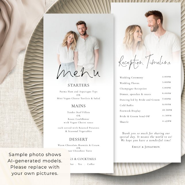 Program och meny 2 Fotoöverlägg Bröllop (front and back view)
