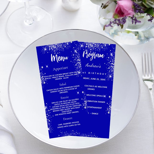Program party middag-menyn royal blue silver (Skapare uppladdad)
