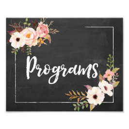 Program Rustic Chalkboard Blommigt Bröllop-tecken Fototryck