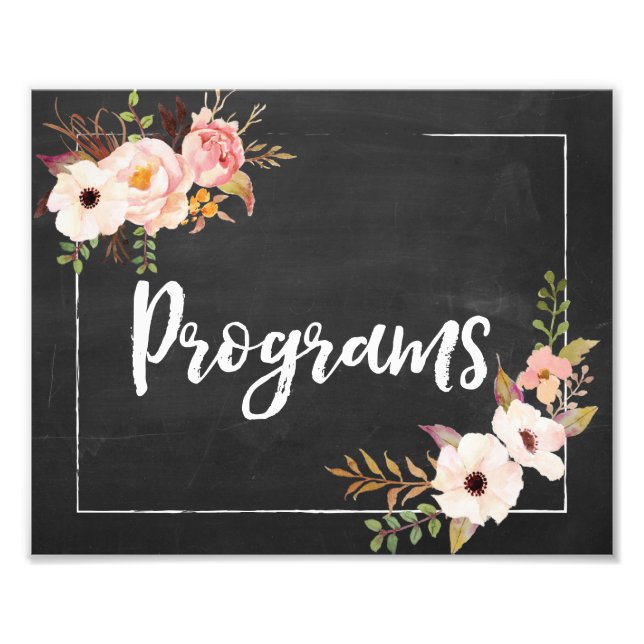 Program Rustic Chalkboard Blommigt Bröllop-tecken Fototryck (Framsidan)