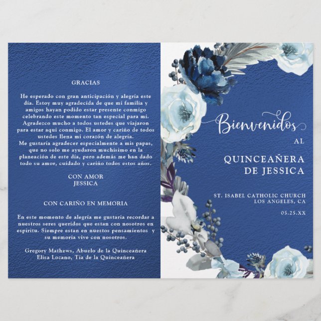 Programa de Quinceañera Azul Rey y Azul Marino (Framsida)