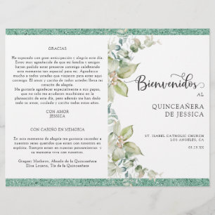 Programa de Quinceañera Verde con Hojas