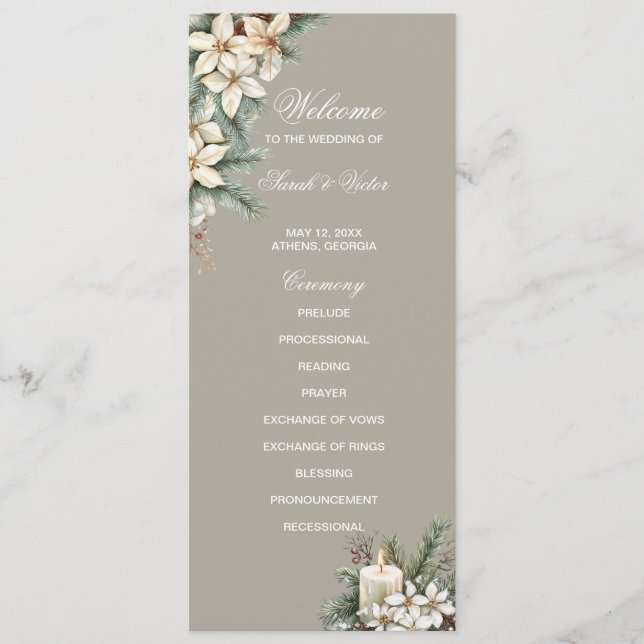 Programkort för beige dubbla på sidan av Winter-te Program (Framsida)