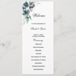 Programkort för dubbla av vattenfärgblommor program