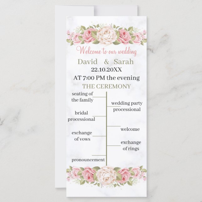 Programkort för elegant Flower Personligt bröllp (Framsida)