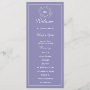 Programkort för Lavender Monogram dubbla Program