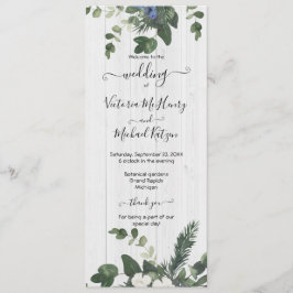 Programkort för Rustic White Wood Blommigt & Gräs Meny