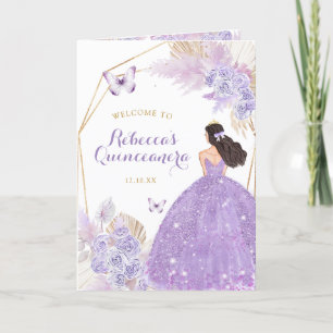 Programmall för Boho Lila Butterfly Quinceañera Inbjudan