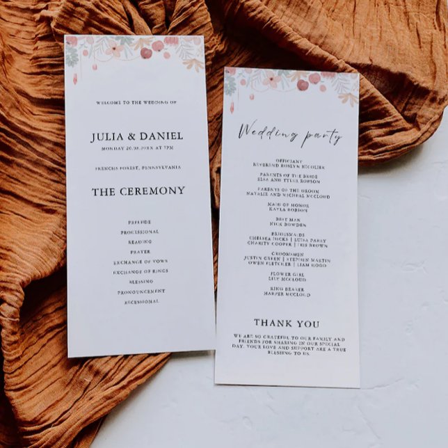 Programmall för Wildblomma Bröllop Ceremony (Wildflower Wedding Ceremony Program Template)