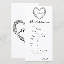 Programme de mariage noir et blanc coeur florale julkort