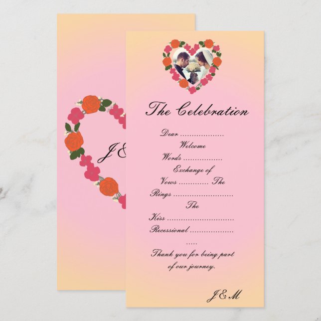 Programme de mariage rose et orange coeur floral (Fram/baksida)