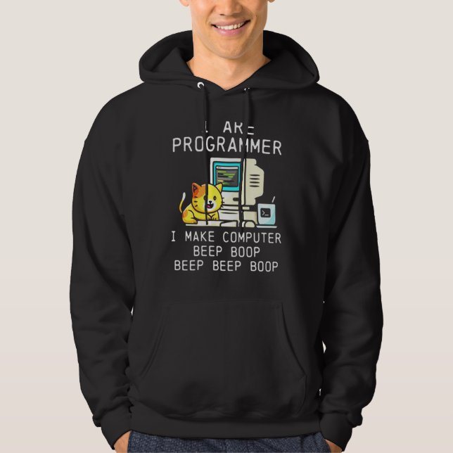 Programmer Cat Beep Boop-kodning Hoodie (Framsida)