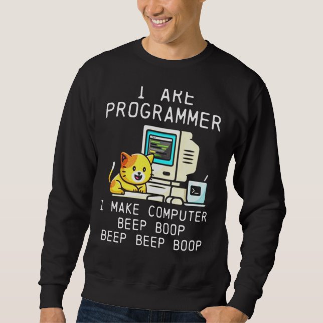 Programmer Cat Beep Boop-kodning Lång Ärmad Tröja (Framsida)