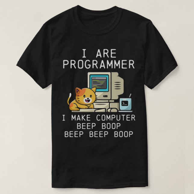 Programmer Cat Beep Boop-kodning T Shirt (Design framsida)